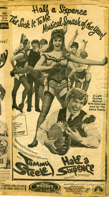 HALF A SIXPENCE ad at Storey's RHODES theatre in Atlanta, Ga